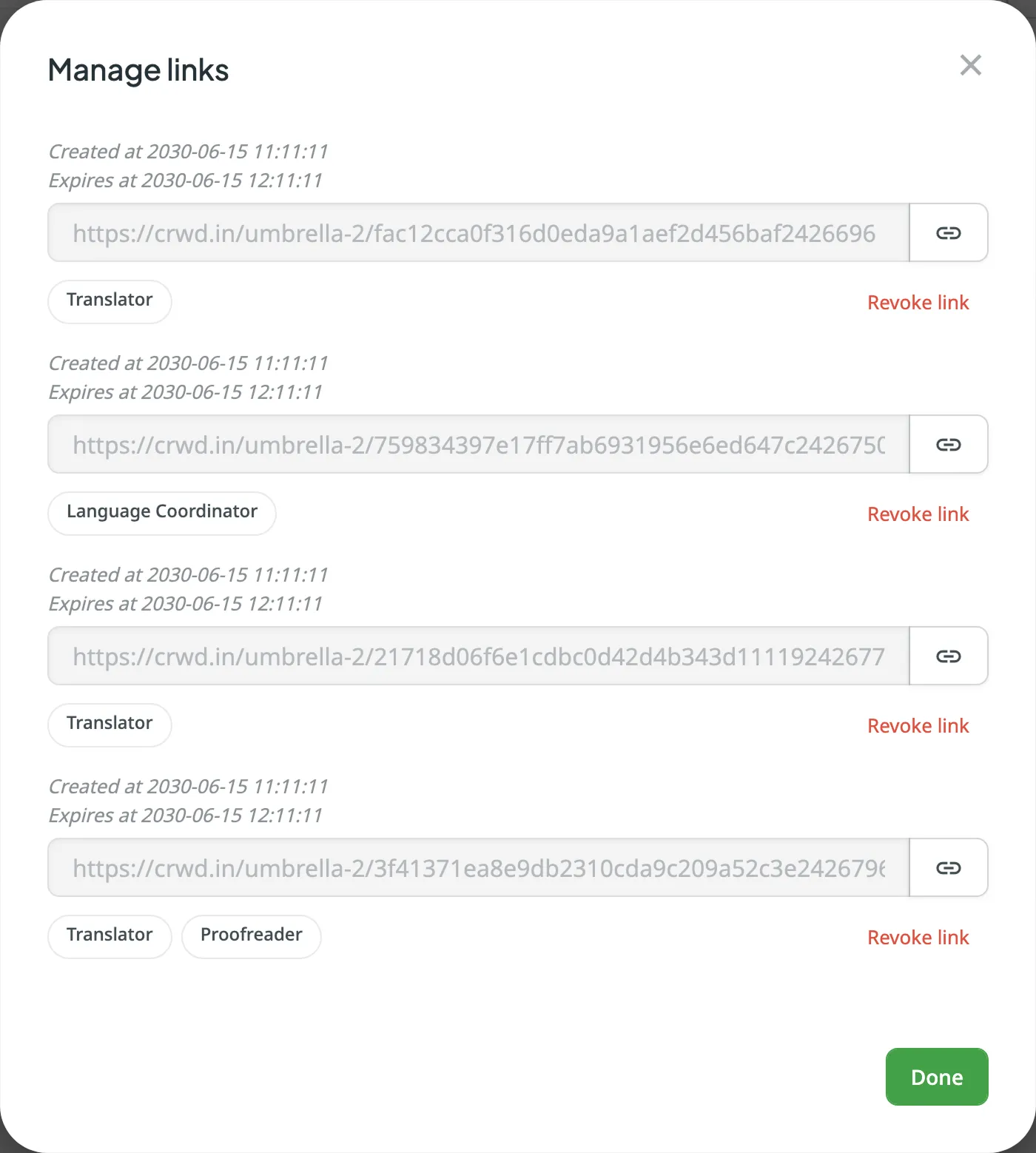 Manage links dialog